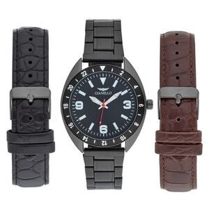 GIANELLO MEN'S WATCH GIANELLO DRIFT BLACK INTERCHANGEABLE 3 STRAP WATCH SET NEW